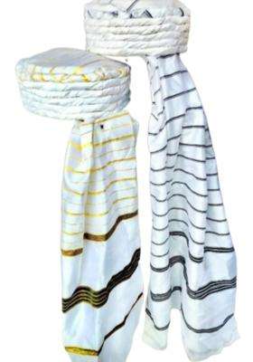 White Turban Amama Cloth 3 Meter Afghani Pagadi Original White or Black Lines Safa Amama Topi Pack of 2