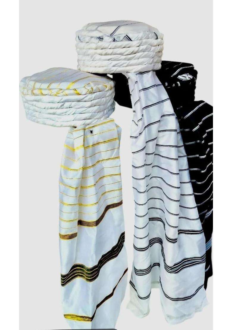 White Turban Amama Cloth 3 Meter Afghani Pagadi Original White or Black Lines Safa Amama Topi Pack of 2 - Indya
