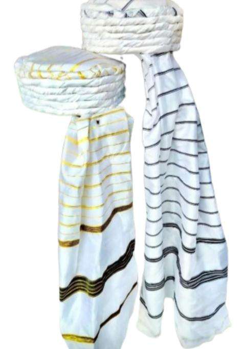 White Turban Amama Cloth 3 Meter Afghani Pagadi Original White or Black Lines Safa Amama Topi Pack of 2