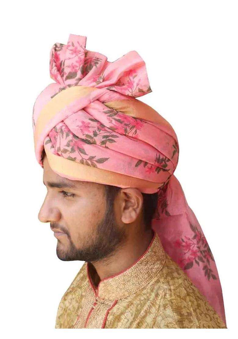 Men Hat Top Safa Indian Traditional Flower Print Banarasi Silk Turban Groom Pag 6 3 4 21 Small - Indya