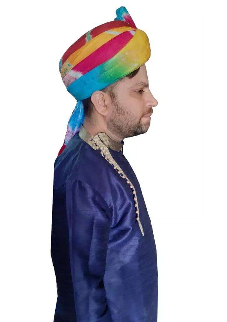 Indian Groom Turban Men Hat Top Safa Cotton Blend Pagri Handmade Safa Pag 7 22 Medium Multi Color - Indya