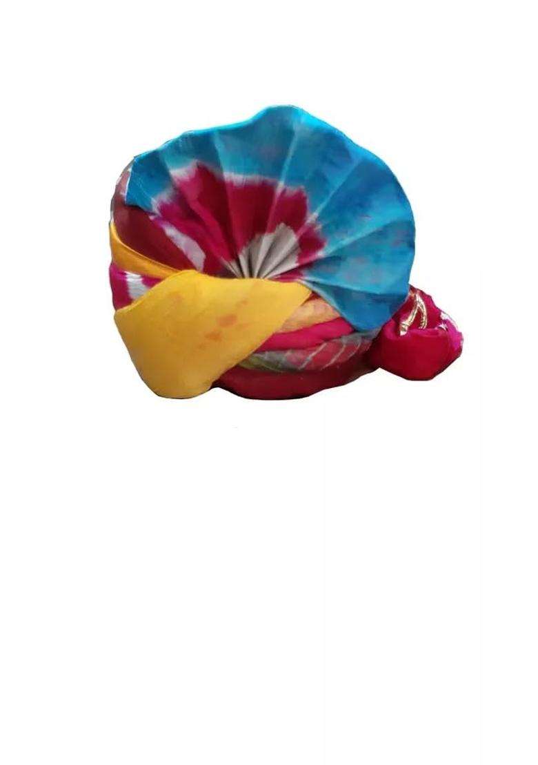 Indian Groom Turban Men Hat Top Safa Cotton Blend Pagri Handmade Safa Pag 7 22 Medium Multi Color - Indya