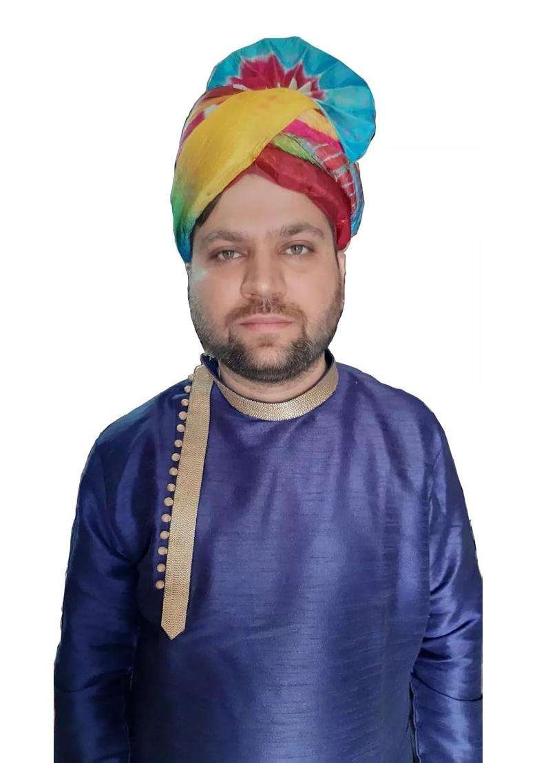Indian Groom Turban Men Hat Top Safa Cotton Blend Pagri Handmade Safa Pag 7 3 8 23 Large Multi Color - Indya