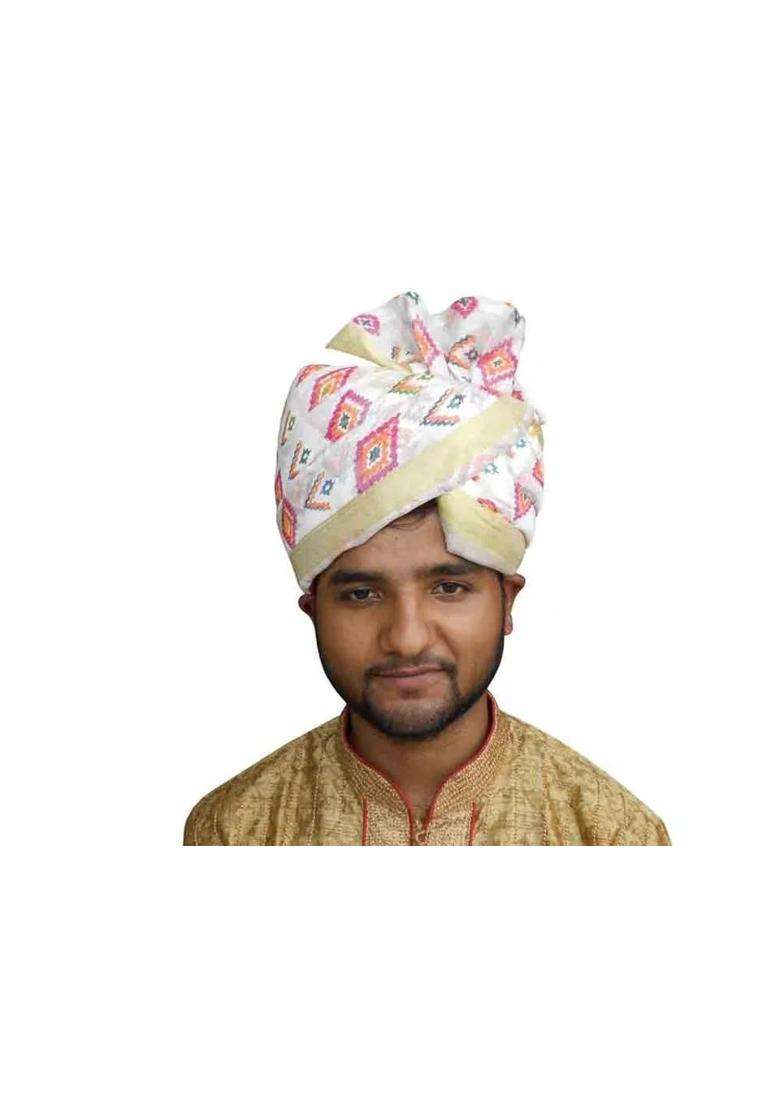 Men Hat Top Safa Indian Wedding Groom Banarasi Silk Pagri Turban Handmade Pag 6 3 4 21 Small Multi Color - Indya