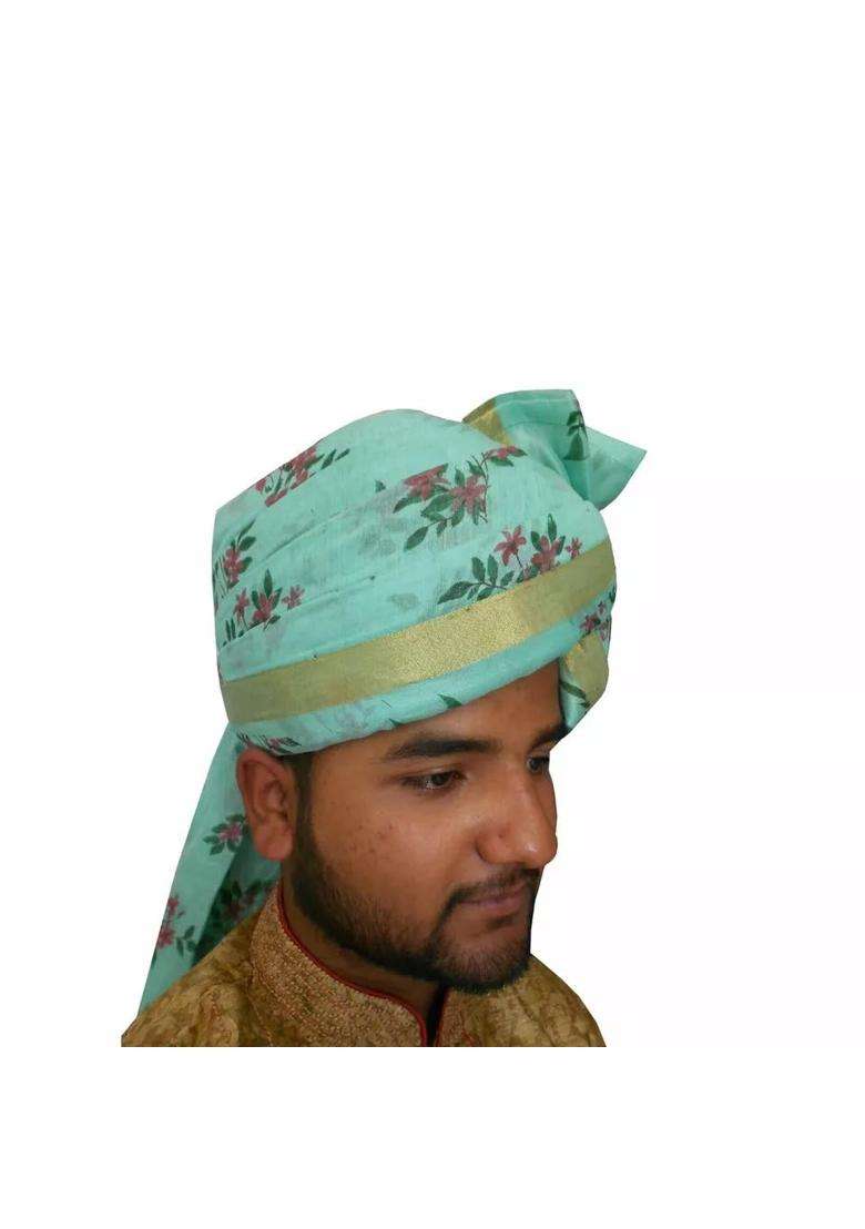 Men Hat Top Safa Indian Wedding Groom Banarasi Silk Pag Pagri Turban Handmade Pag 6 3 4 21 Small Multi Color - Indya