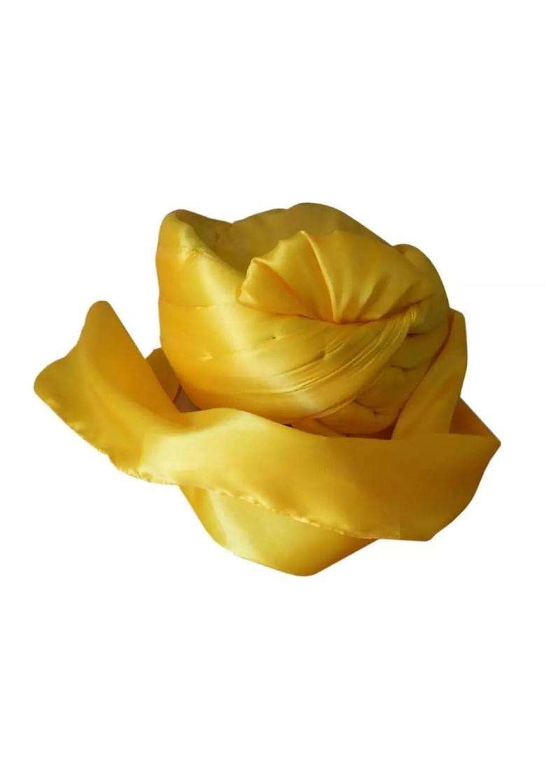Men Hat Top Safa Indian Traditional Turban Handmade Pagri Pag Small Satin Yellow 6 3 4 21 Small - Indya