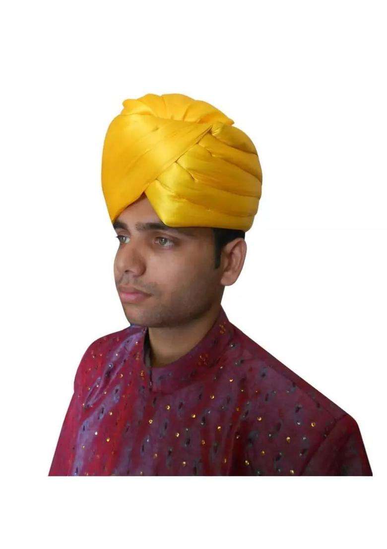 Men Hat Top Safa Indian Traditional Turban Handmade Pagri Pag Small Satin Yellow 6 3 4 21 Small - Indya