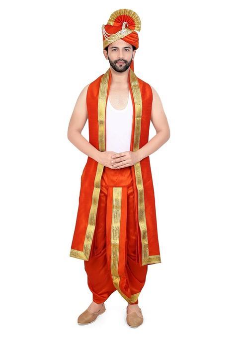 Priyakant Safawala Orange Premium Mens Traditional Collection Safa with Dhoti Dupatta Set