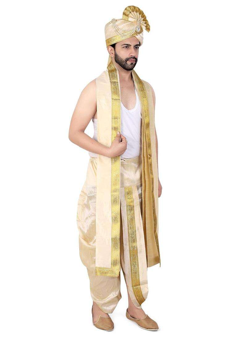 Priyakant Safawala Premium Mens Traditional Wedding Collection Safa with Dhoti Dupatta Set - Indya