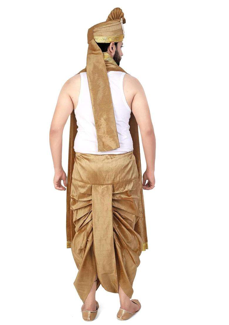 Priyakant Safawala Golden Premium Mens Traditional Collection Safa with Dhoti Dupatta Set - Indya
