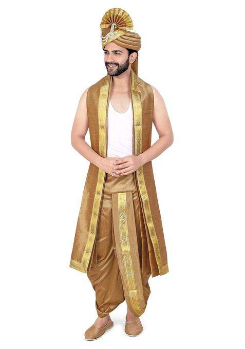 Priyakant Safawala Golden Premium Mens Traditional Collection Safa with Dhoti Dupatta Set