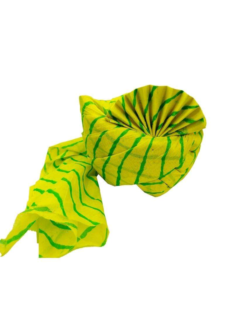 Brown Leaf Rajasthani Readymade Traditional Cotton Green Leheriya Safa Turban Pug Pagdi for Wedding - Indya