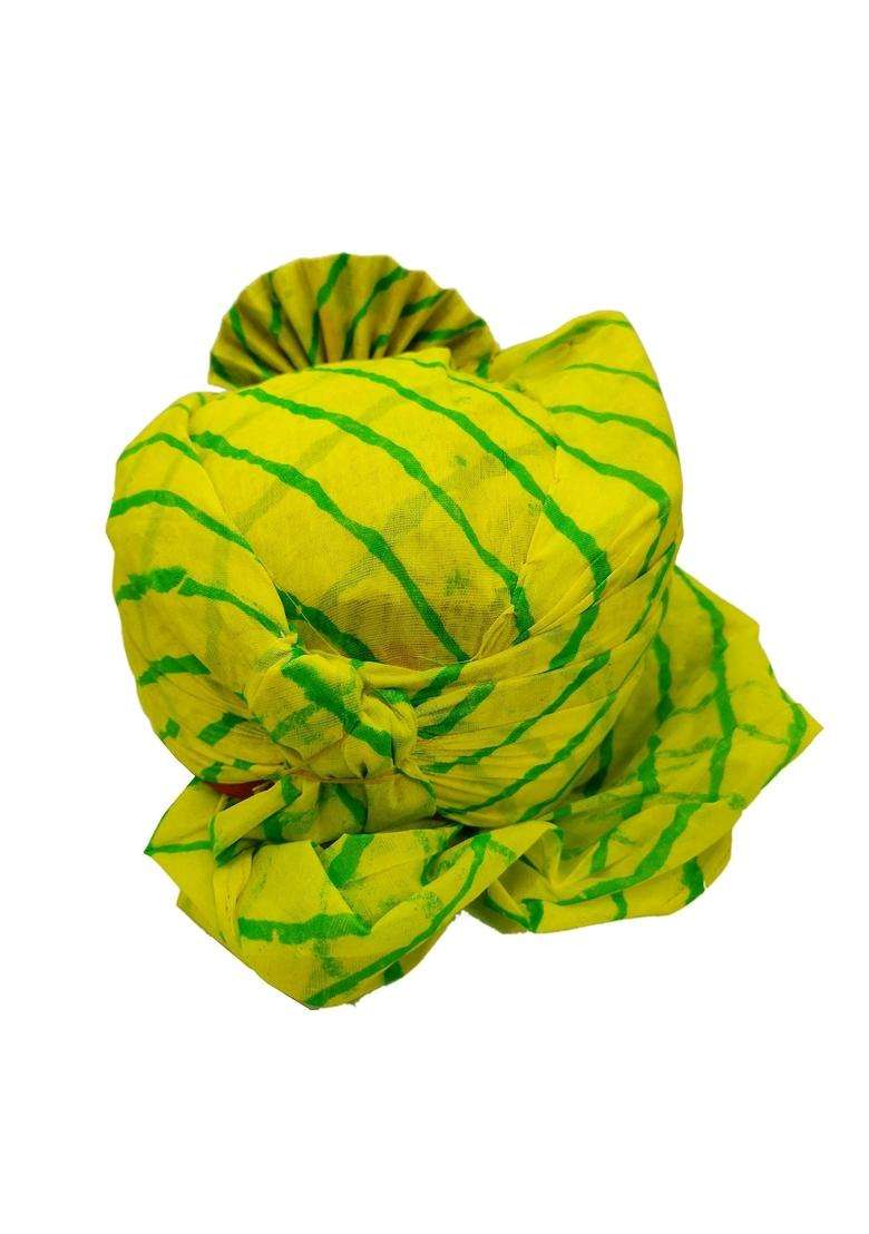 Brown Leaf Rajasthani Readymade Traditional Cotton Green Leheriya Safa Turban Pug Pagdi for Wedding - Indya