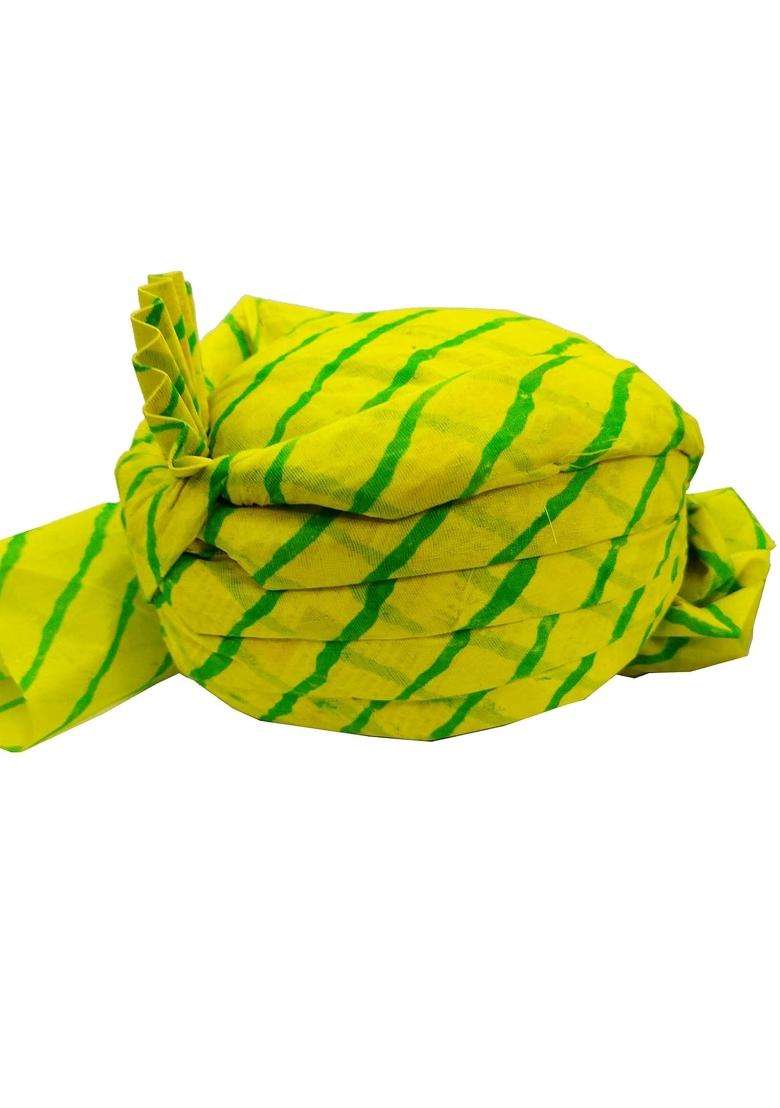 Brown Leaf Rajasthani Readymade Traditional Cotton Green Leheriya Safa Turban Pug Pagdi for Wedding - Indya