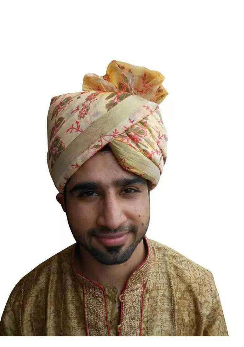 Men Hat Top Safa Indian Wedding Pag Floral Print Turban Handmade Groom Pagri 7 5 8 24 X Large Multi Color - Indya