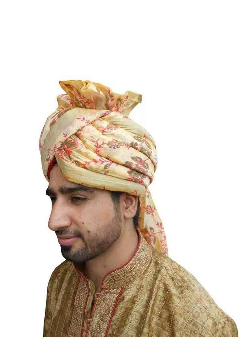 Men Hat Top Safa Indian Wedding Pag Floral Print Turban Handmade Groom Pagri 7 5 8 24 X Large Multi Color - Indya