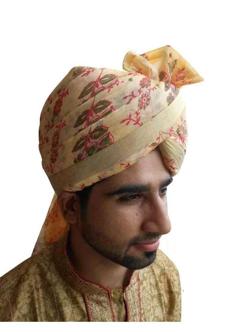 Men Hat Top Safa Indian Wedding Pag Floral Print Turban Handmade Groom Pagri 7 5 8 24 X Large Multi Color - Indya