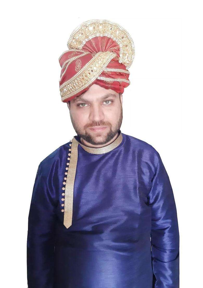 Men Hat Top Safa Indian Designer Groom Turban Wedding Pagri Handmade Red Pag 7 22 Medium - Indya