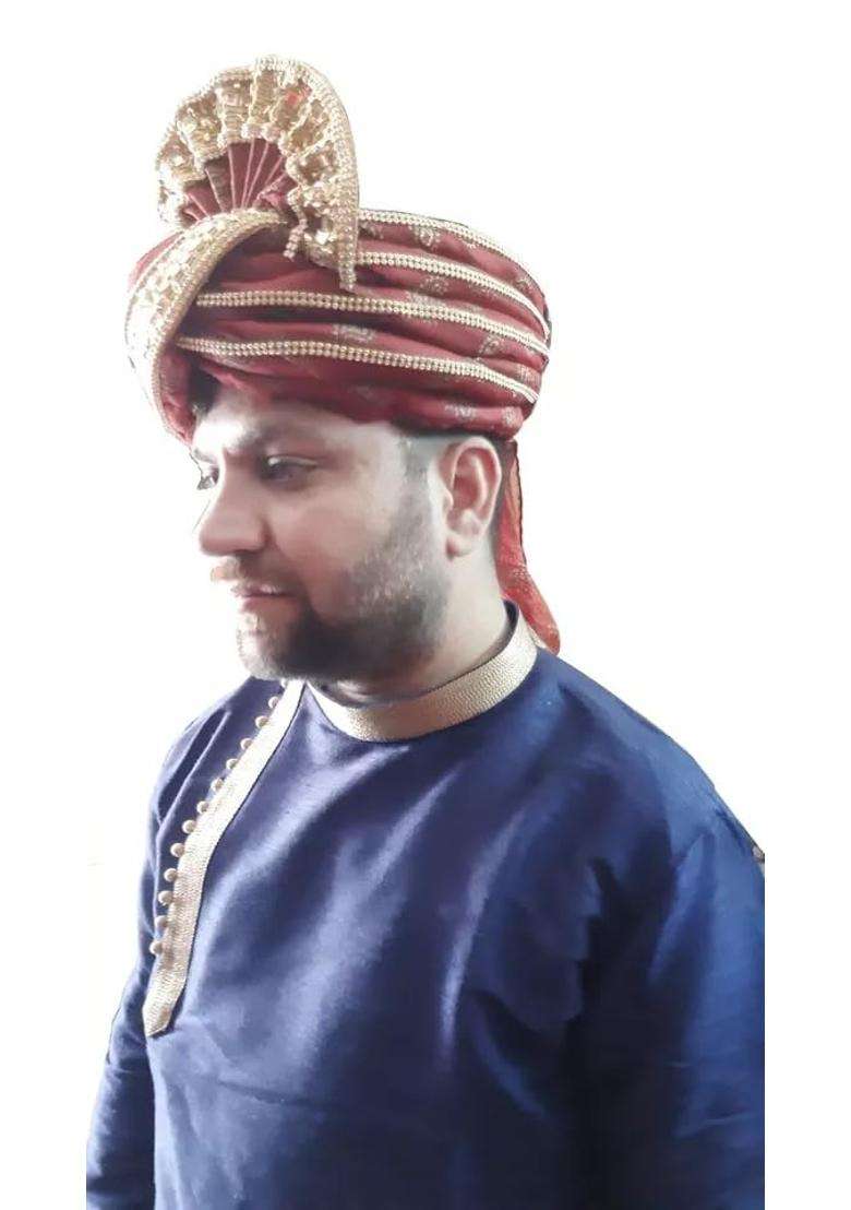 Men Hat Top Safa Indian Designer Groom Turban Wedding Pagri Handmade Red Pag 7 22 Medium - Indya