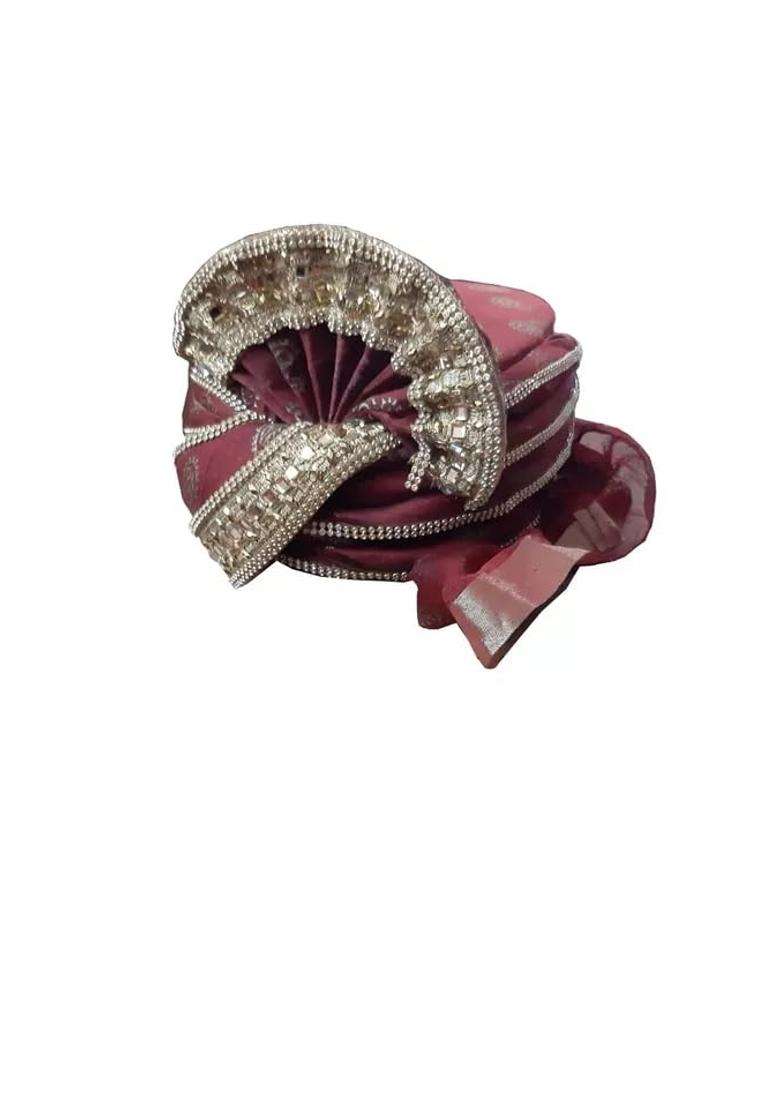 Men Hat Top Safa Indian Designer Groom Turban Wedding Pagri Handmade Red Pag 7 22 Medium - Indya