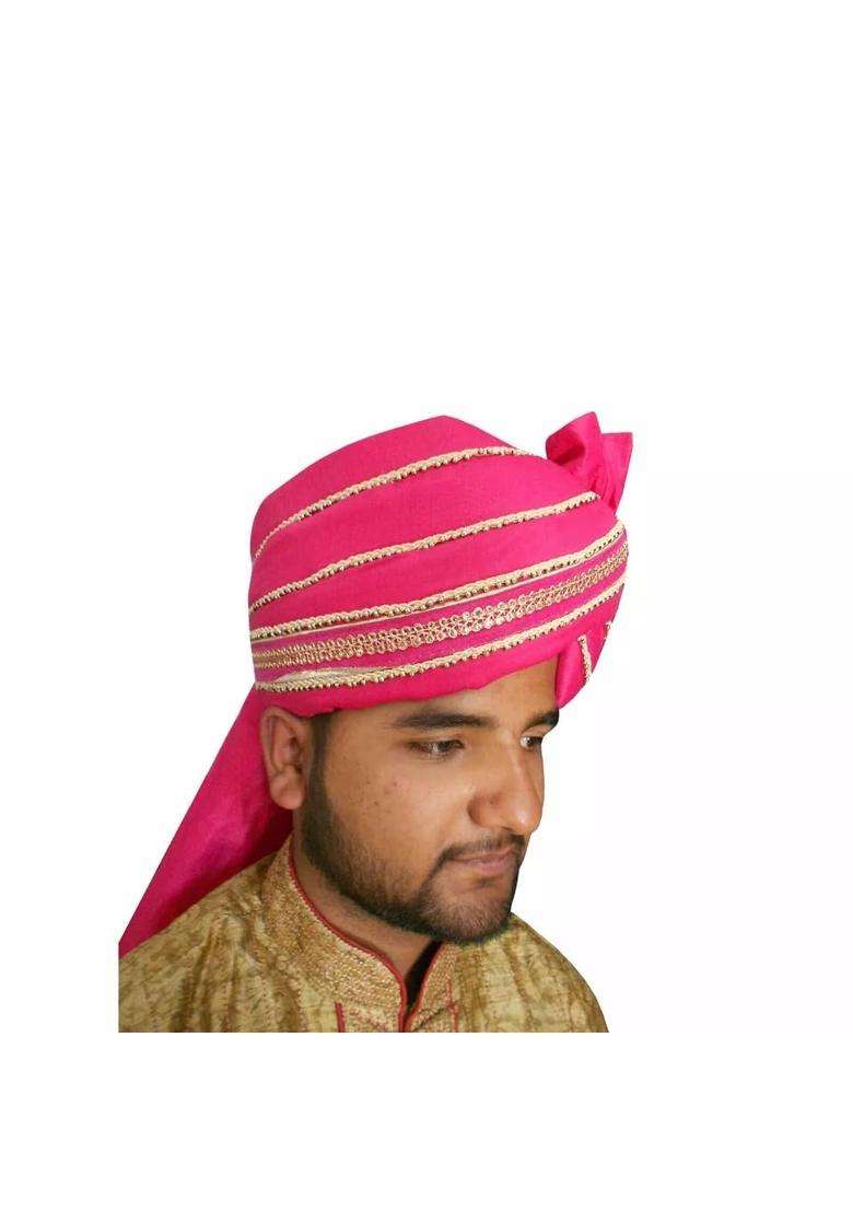 Indian Wedding Turban Groom Safa Handmade Men Hat Punjabi Pagri Pink Pag 7 3 8 23 Large - Indya