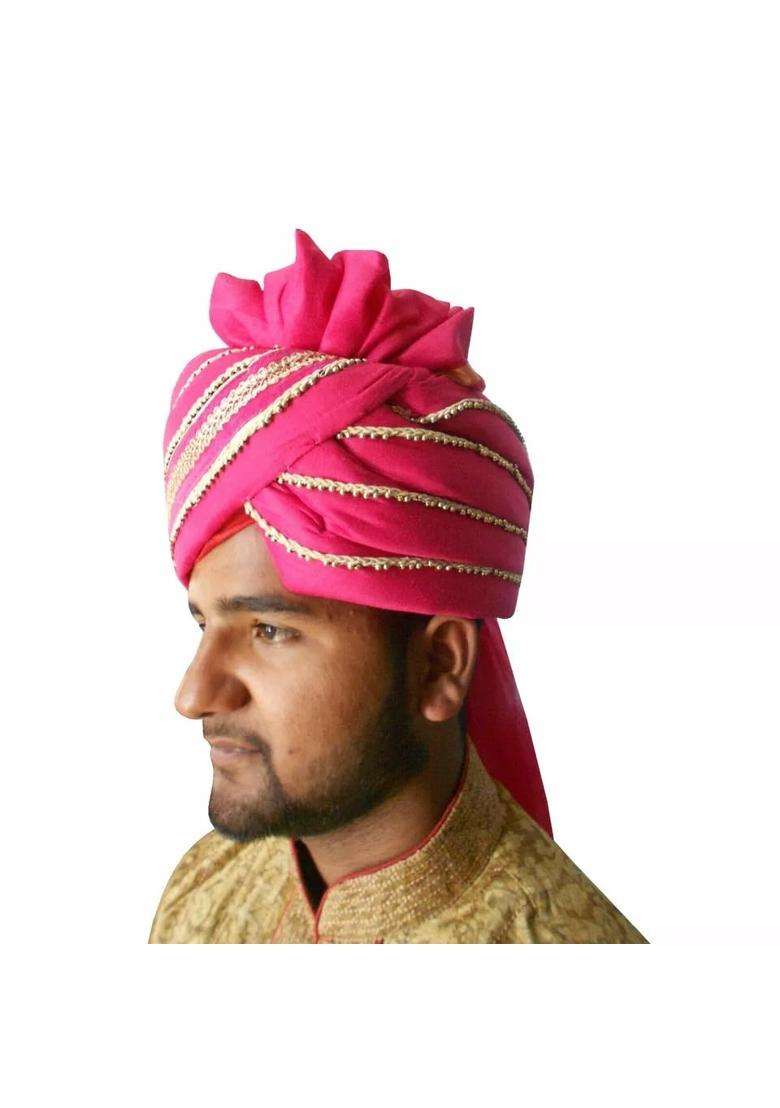 Indian Wedding Turban Groom Safa Handmade Men Hat Punjabi Pagri Pink Pag 7 3 8 23 Large - Indya