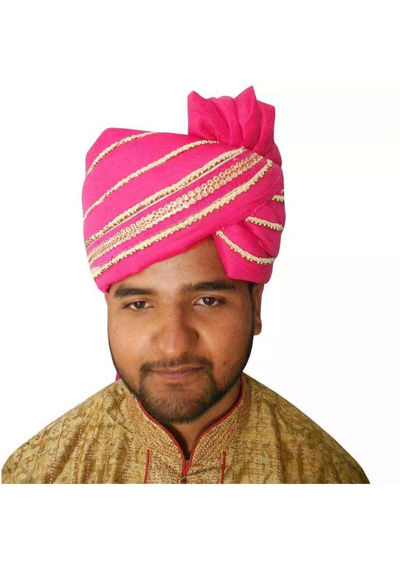 Indian Wedding Turban Groom Safa Handmade Men Hat Punjabi Pagri Pink Pag 7 3 8 23 Large - Indya