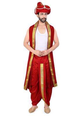 Priyakant Safawala Red Premium Wedding Collection for Maharashtra Peshwai Pagdi with Dhoti Dupatta Set