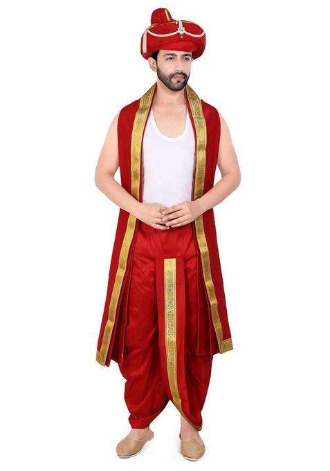 Priyakant Safawala Red Premium Wedding Collection for Maharashtra Peshwai Pagdi with Dhoti Dupatta Set