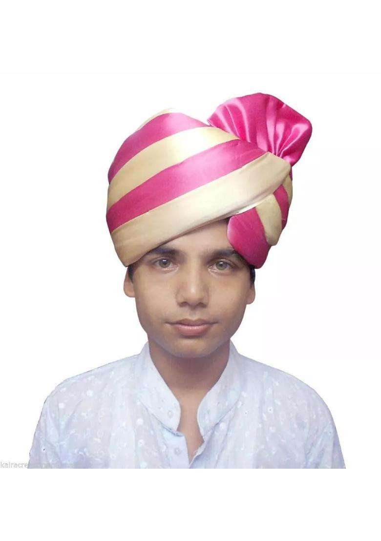 Indian Men Safa Pag Pagri Turban Indian Handmade Groom Wedding Traditional Cream and Pink 7 3 8 23 Large - Indya
