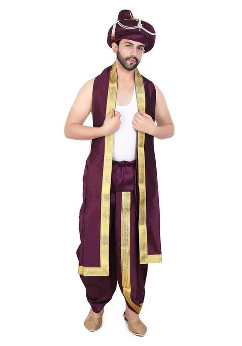 Priyakant Safawala Wine Premium Wedding Collection for Maharashtra Peshwai Pagdi with Dhoti Dupatta Set