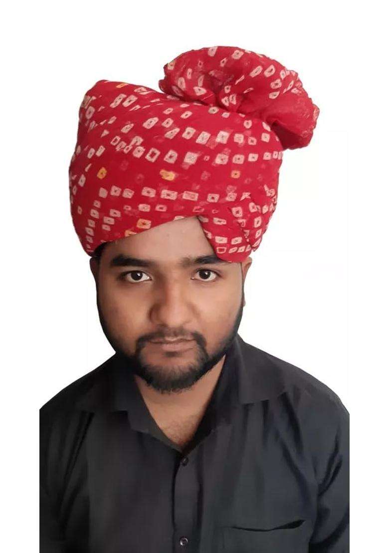 Men Hat Top Safa Indian Handmade Pag Wedding Turban Cotton Blend Red Pagri Hat 7 3 8 23 Large - Indya