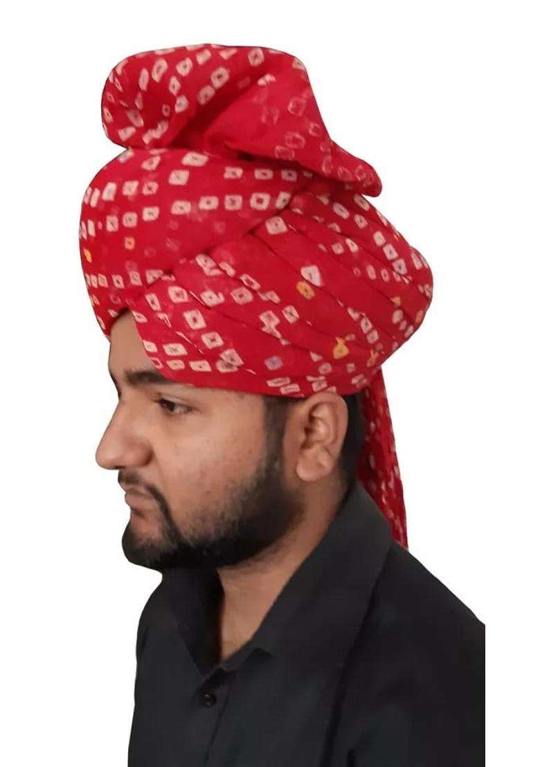 Men Hat Top Safa Indian Handmade Pag Wedding Turban Cotton Blend Red Pagri Hat 7 3 8 23 Large - Indya