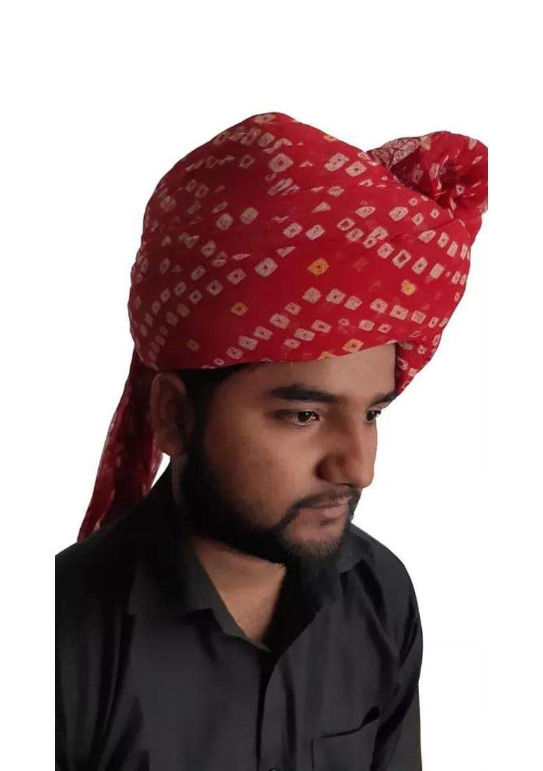 Men Hat Top Safa Indian Handmade Pag Wedding Turban Cotton Blend Red Pagri Hat 7 3 8 23 Large - Indya
