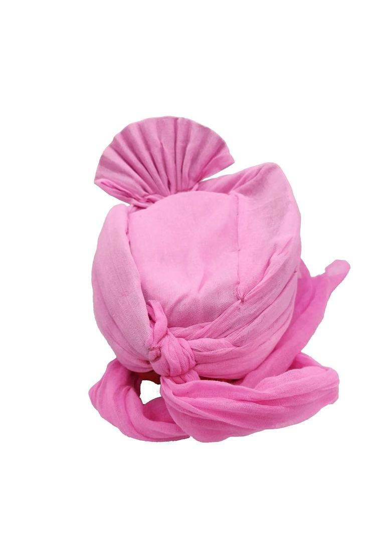Brown Leaf Rajasthani Readymade Traditional Cotton Pink Safa Turban Pug Pagdi for Wedding and Anniversary Mens - Indya
