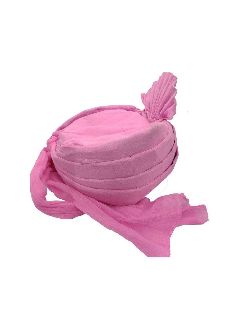 Brown Leaf Rajasthani Readymade Traditional Cotton Pink Safa Turban Pug Pagdi for Wedding and Anniversary Mens - Indya