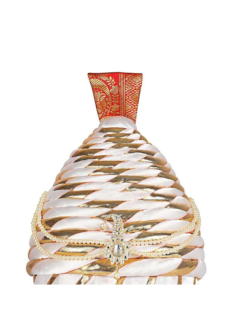 Priyakant Safawala White Traditional Handstitch Ready to Wear Shivaji Maharaj Pagdi Topi Cap Turban - Indya