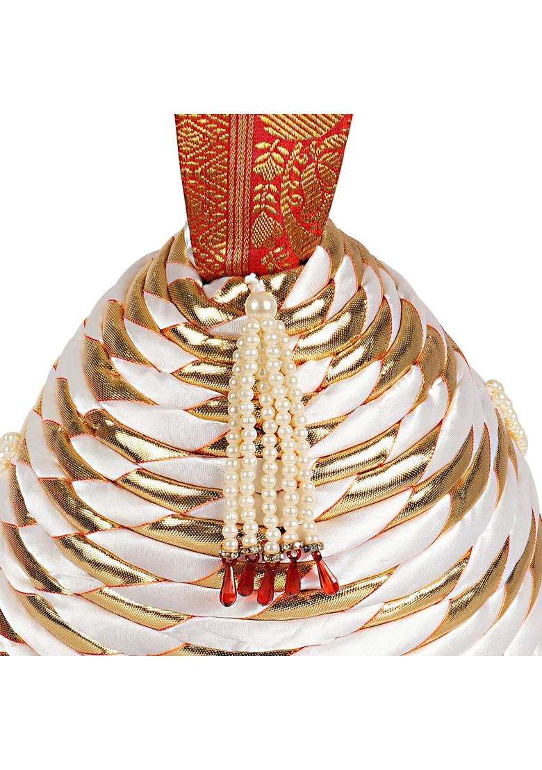 Priyakant Safawala White Traditional Handstitch Ready to Wear Shivaji Maharaj Pagdi Topi Cap Turban - Indya