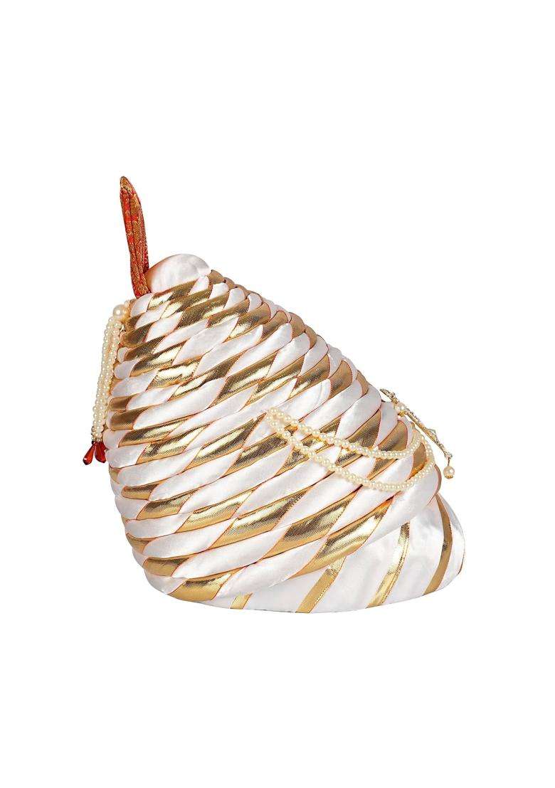 Priyakant Safawala White Traditional Handstitch Ready to Wear Shivaji Maharaj Pagdi Topi Cap Turban - Indya