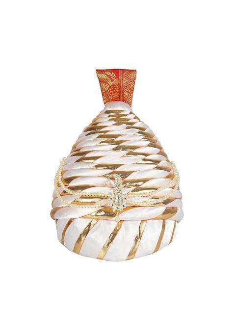 Priyakant Safawala White Traditional Handstitch Ready to Wear Shivaji Maharaj Pagdi Topi Cap Turban