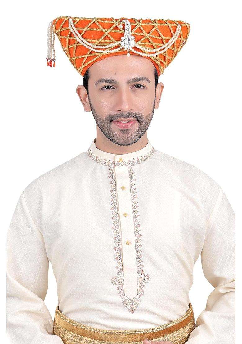 Priyakant Safawala Orange Maharashtra Shindeshahi Pagdi Topi Cap Turban - Indya