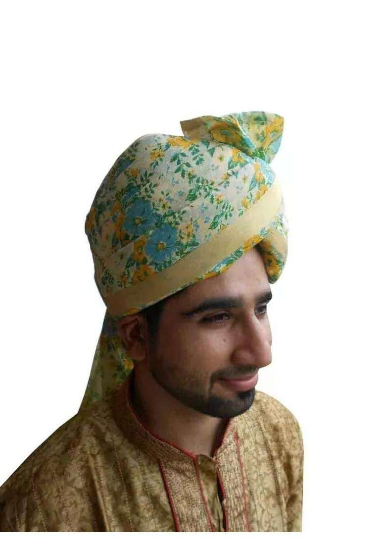 Men Hat Traditional Wedding Groom Pagri Flower Print Banarasi Silk Turban Pag 6 3 4 21 Small Multi Color - Indya