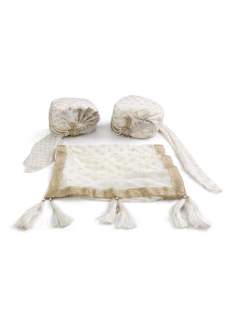Bhavanya Retails Dulhas Pagari and Stoll Sarbala S Pagari and Mala Off White Grooms Turban Shadi Marriage - Indya