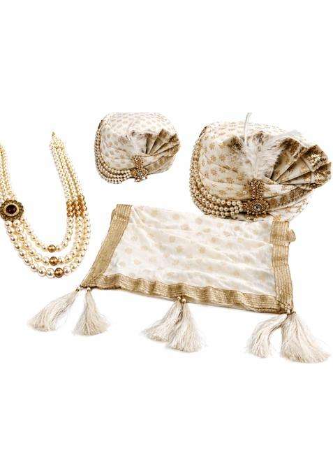 Bhavanya Retails Dulhas Pagari and Stoll Sarbala S Pagari and Mala Off White Grooms Turban Shadi Marriage