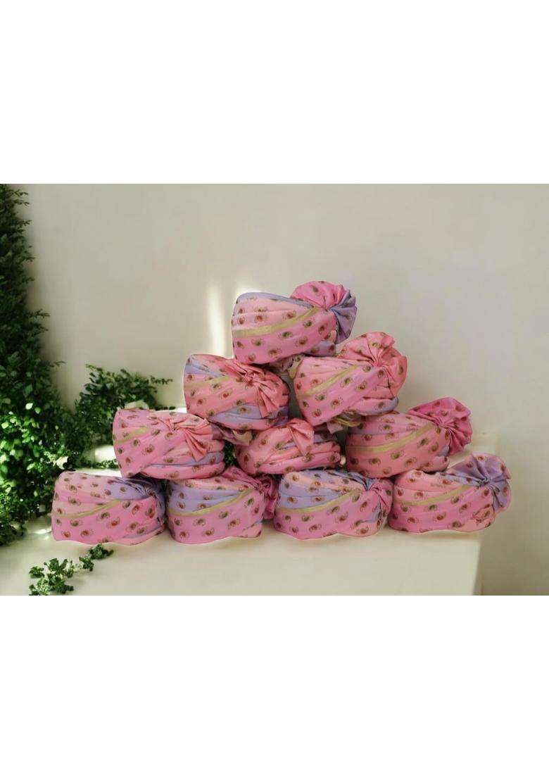 Premium Silk Baraati Pagdi Traditional Wedding Turban Golden Paisley Pink Pack of 10 - Indya