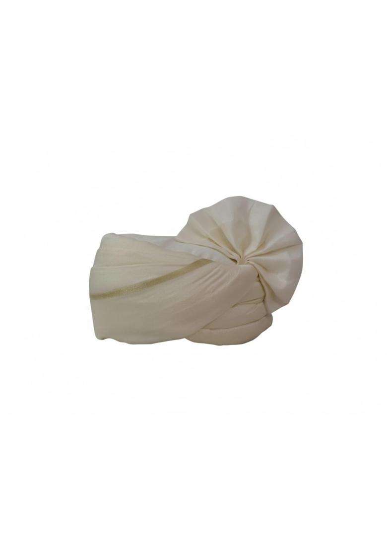 Premium Silk Baraati Pagdi Traditional Wedding Turban Cream with Golden Border Pack of 10 - Indya
