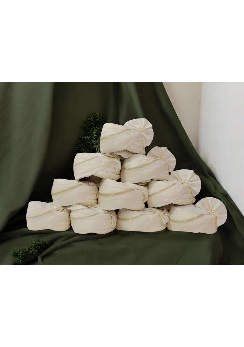 Premium Silk Baraati Pagdi Traditional Wedding Turban Cream with Golden Border Pack of 10 - Indya