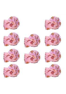 Wedstyle Floral Printed Turban Cap Pink with Rose Pattern Pleated Style Pack of 10