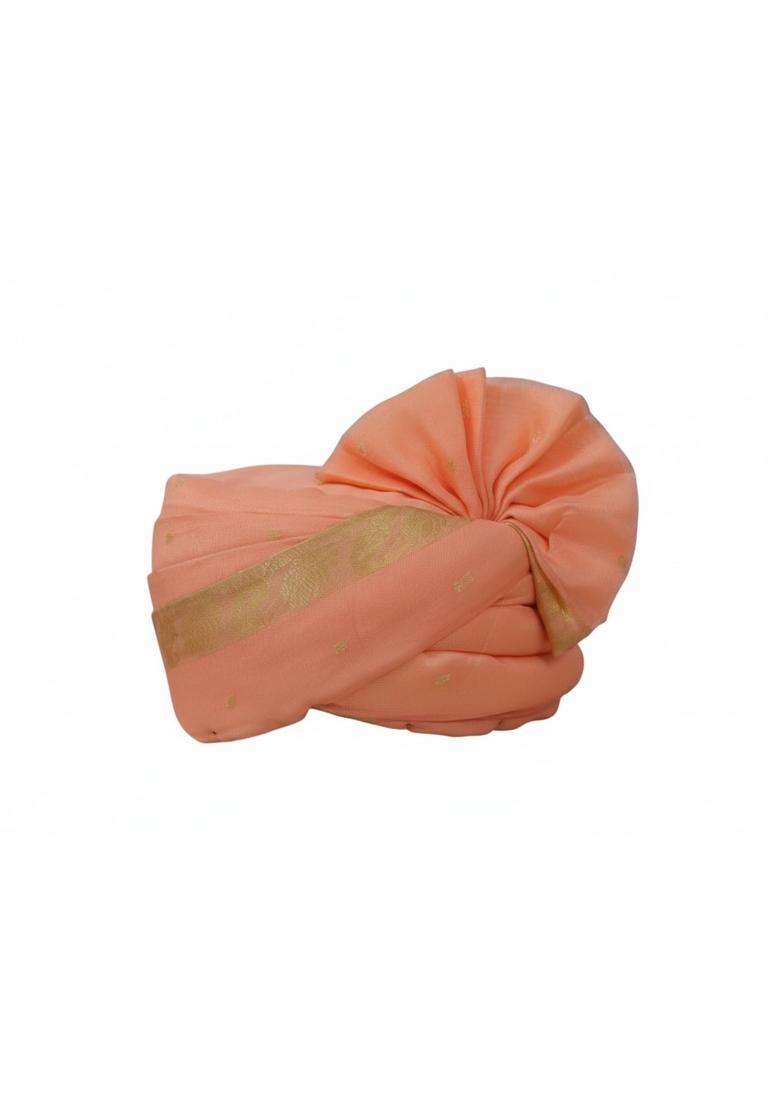 Traditional Wedding Turban Peach with Golden Border Pack of 10 - Indya