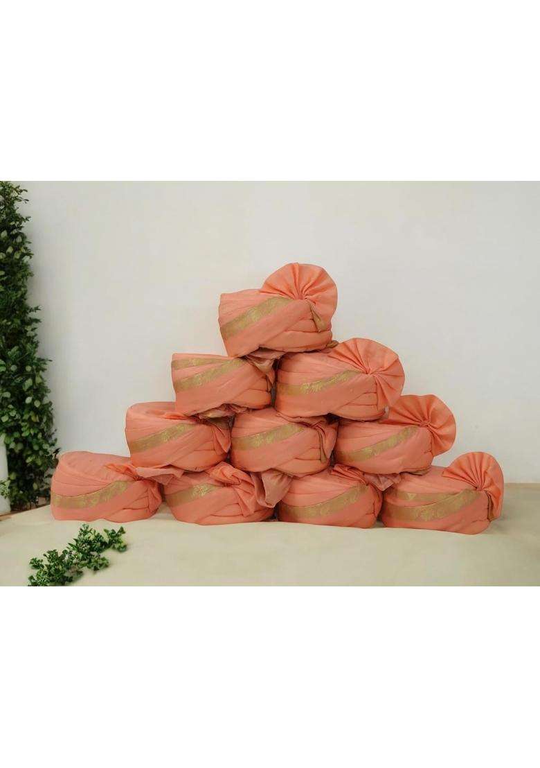 Traditional Wedding Turban Peach with Golden Border Pack of 10 - Indya